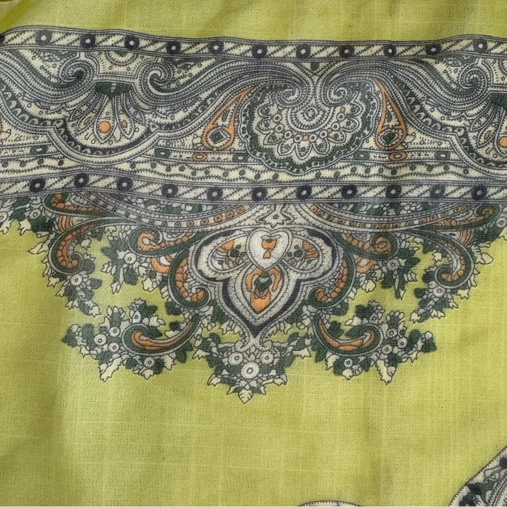 Paisley Rectangular Scarf Semi Sheer Chiffon-like Chartreuse